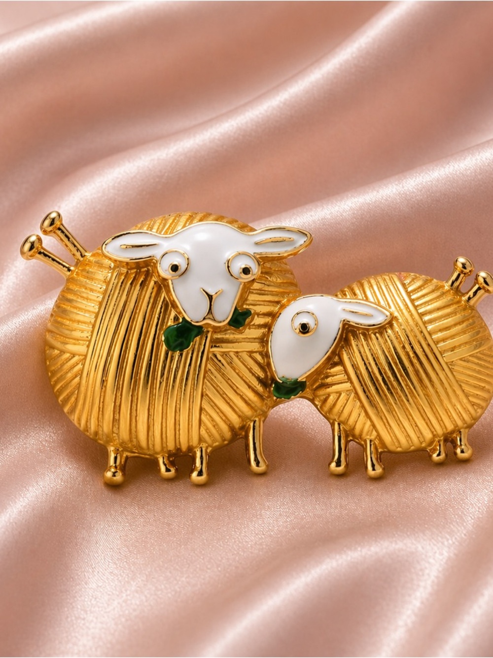 Gold Sheep Cute Mother & Baby Animal Brooch